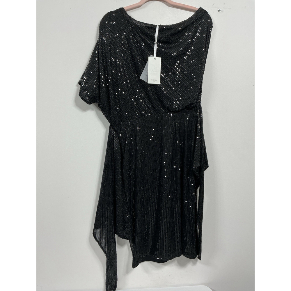 Womans Grace Karin Pullover Wrap Dress Medium black Sequin 1 Shoulder Lined NWT